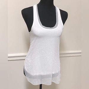 ANN TAYLOR White Tulle & Cotton Racerback Flowy Tanktop